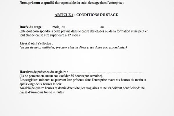 Modle de convention de stage : les horaires